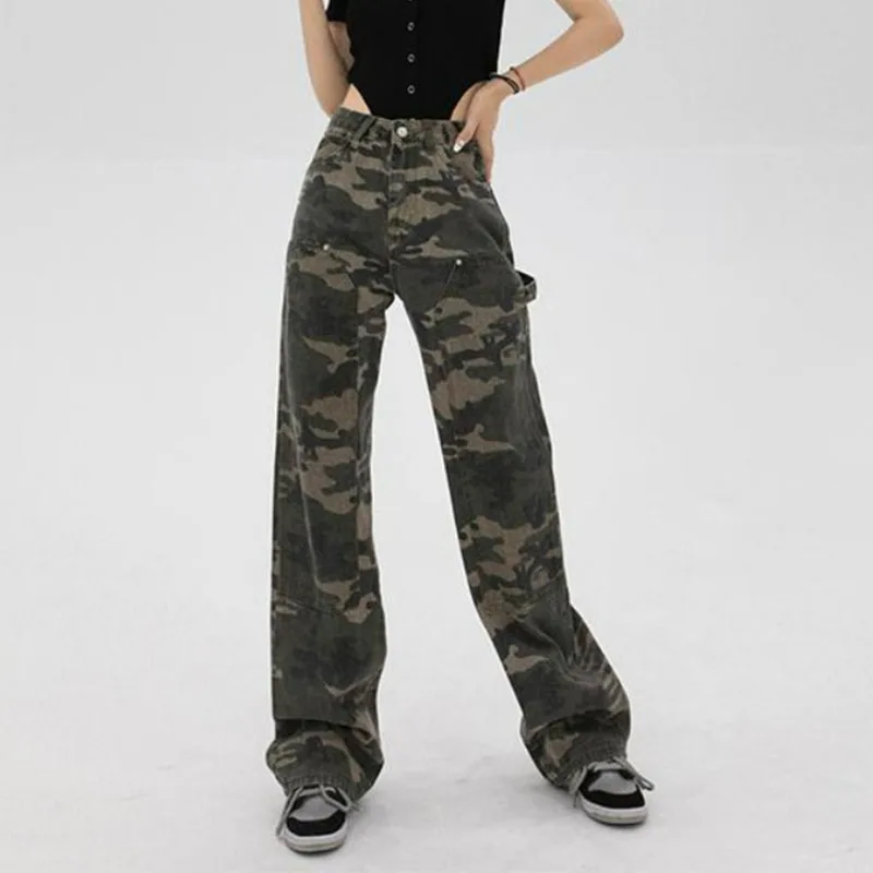 Top Trends: Hip Hop Vintage Women Camouflage Jeans Harajuku High Waist Loose Straight Trousers Korean Streetwear Fashion Cargo Denim Pants Shoppable Styles