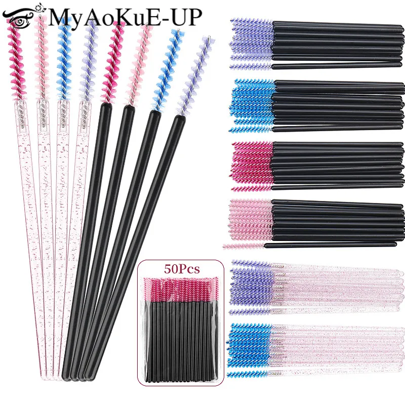 Top Trends: 50pcs Disposable Makeup Brush Eyelash Microbrush Mascara Wands Cosmetics Applicator Eyebrow Micro Brush Lash Extension Supplies Shoppable Styles