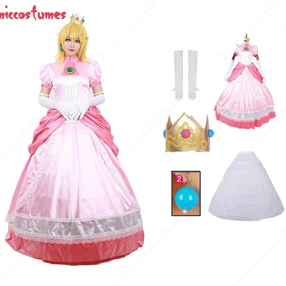 Top Trends: Miccostumes Adult Peach Cosplay Costume Dress Women Cosplay Pink Dress Gloves Earrings Crown Petticoat Shoppable Styles