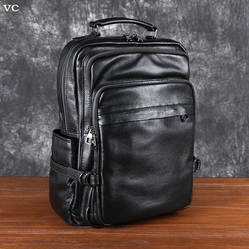 Top Trends: Leather Double Shoulder Baotou Layer Cowhide Backpack Men's Business Computer Bag New Leisure All-Match Travel Schoolbag Shoppable Styles