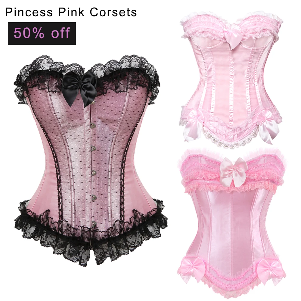 Top Trends: Pink Corset Bustier Top Victorian Overbust Princess Corset Lace Trim Showgirl Lingerie Costume Corsets For Women Plus Size Shoppable Styles