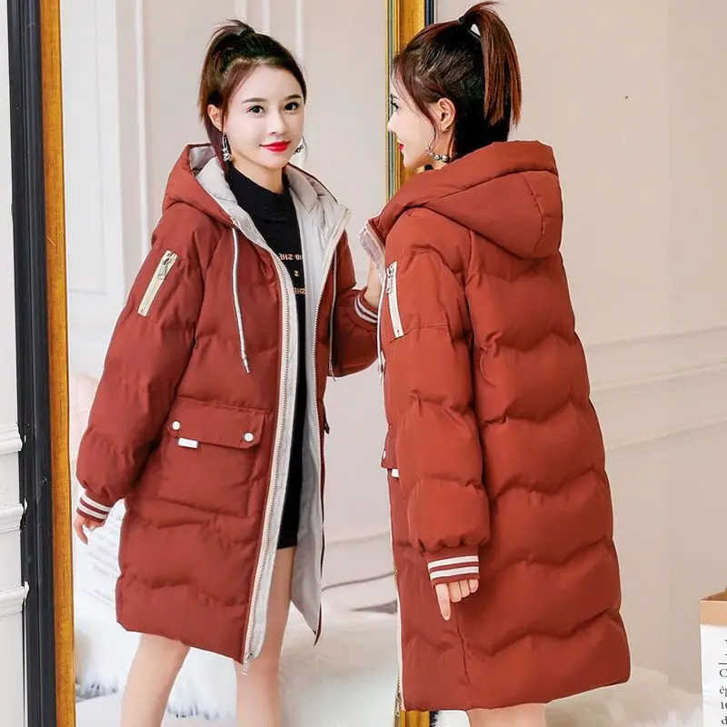 Top Trends: 2023 New Winter Coat Women Down Cotton Jacket Loose Large Thick Mid Length Version Outwear Hooded Overcoat Warm Parkas Shoppable Styles - Image 2