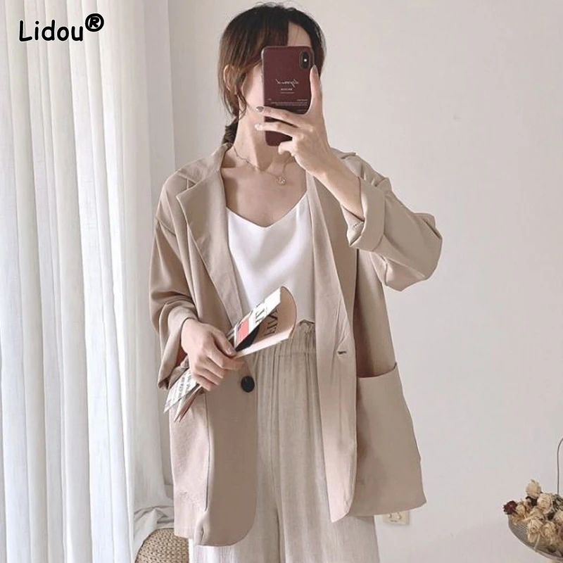 Top Trends: Blazers Spring Summer Thin Korean Elegant Fashion Loose Casual Office Lady Solid Color Notched Women's Clothing Simplicity Tops Shoppable Styles - Image 5