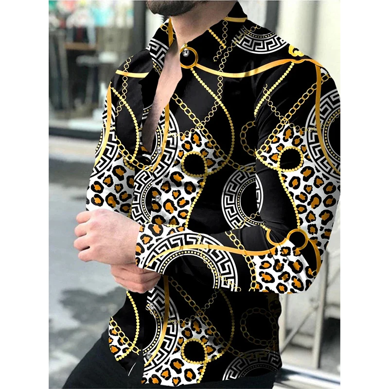 Top Trends: Luxury Fashion Men&#039;s Social Shirt Casual Leopard Chain Print Long Sleeve Shirt Streetwear High Quality Men Clothing Size S-4XL Shoppable Styles