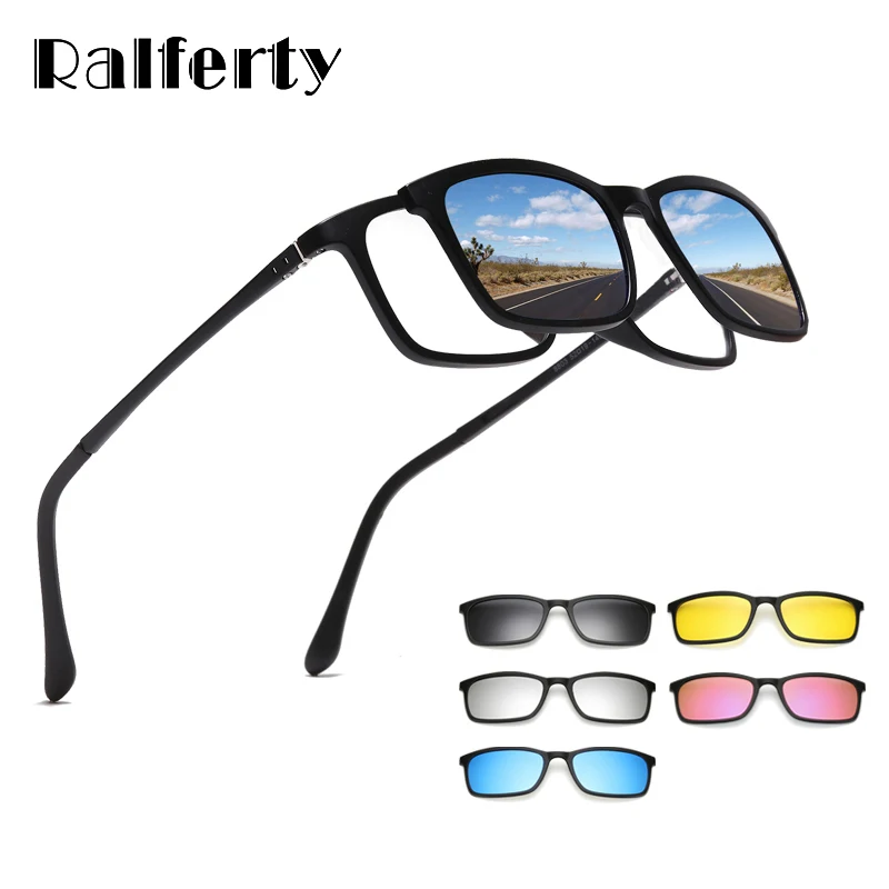 Top Trends: Ralferty Polarized Sunglasses Men Women 5 In 1 Magnetic Clip On Glasses TR90 Optical Prescription Eyeglass Frames Magnet Clips Shoppable Styles