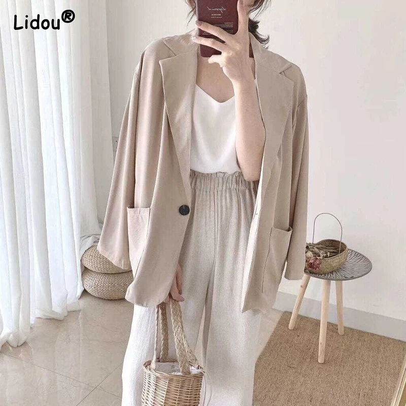 Top Trends: Blazers Spring Summer Thin Korean Elegant Fashion Loose Casual Office Lady Solid Color Notched Women's Clothing Simplicity Tops Shoppable Styles - Image 6