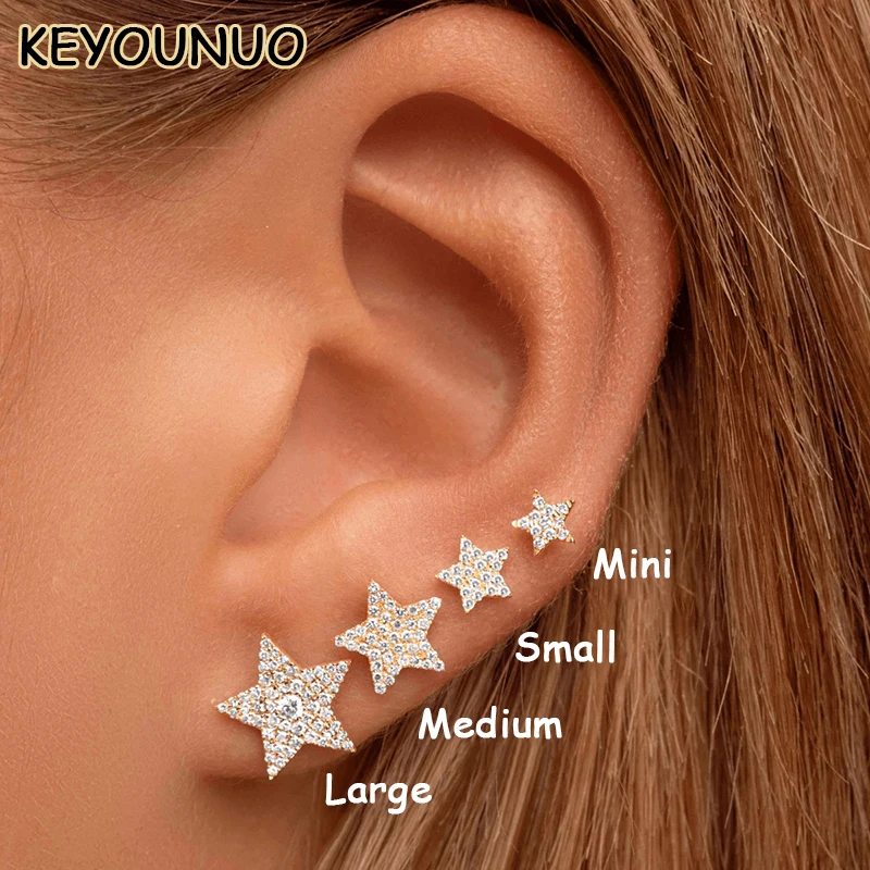 Top Trends: KEYOUNUO Gold Silver Filled CZ Stud Earrings For Women Zircon Piercing Star Earrings Fashion Party Wedding Jewelry Wholesale Shoppable Styles