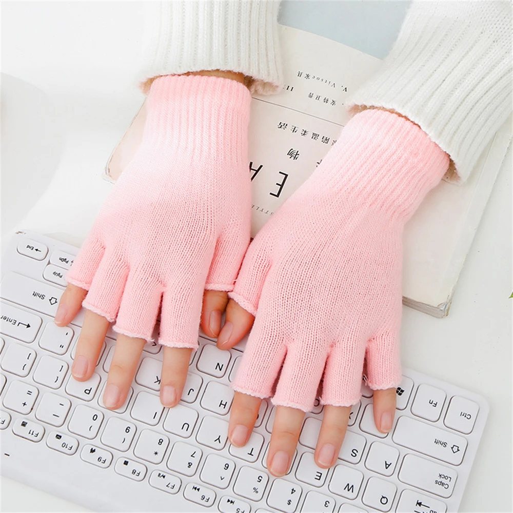 Top Trends: Men And Women Lovers Pure Color Acrylic Knitted Warm Half Gloves Students Write Office Work Gloves ST-060 Shoppable Styles - Image 4