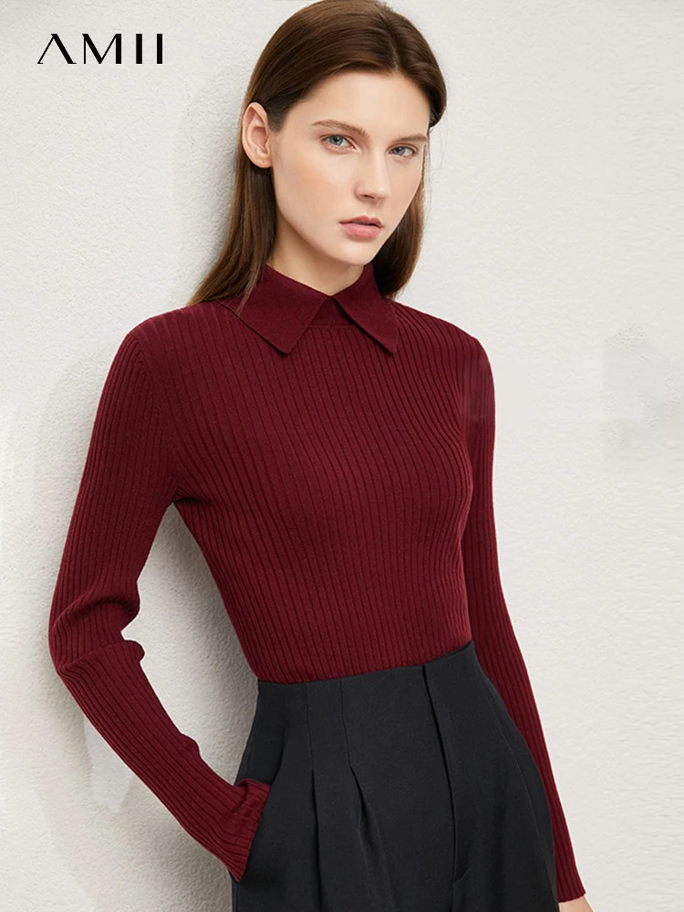 Top Trends: Amii Minimalism Women's Sweaters Fashion Polo Collar Wool Pullover Long Sleeve Knitted Tops Office Lady Autumn Sweater 12130297 Shoppable Styles