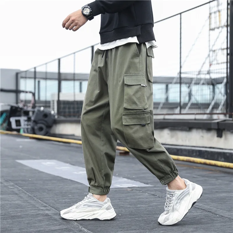 Top Trends: Autumn Winter Solid Patchwork Pockets Cargo Pants Men Y2K Pure Cotton Fashion Trousers Casual Loose All Match Chic Male Clothes Shoppable Styles