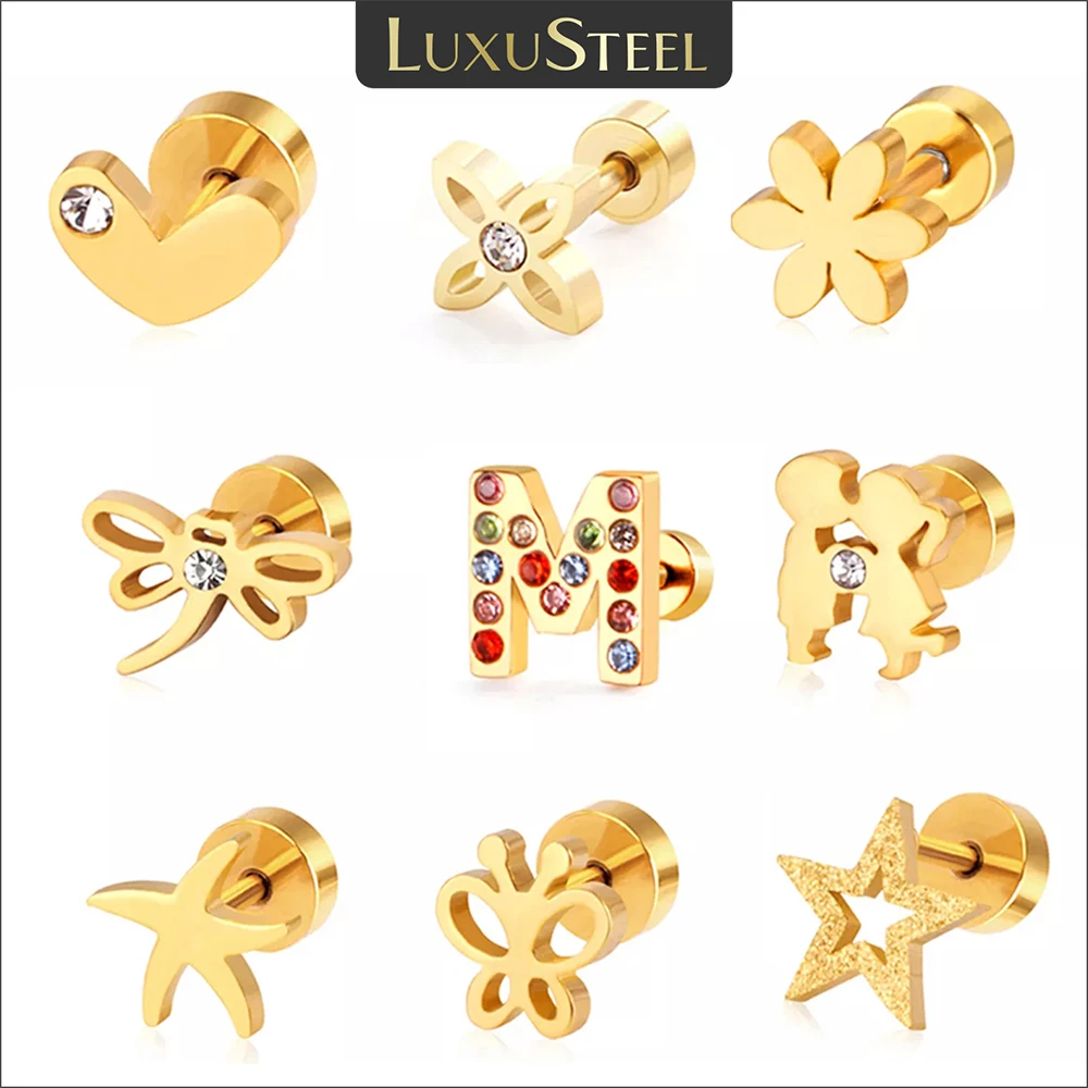 Top Trends: LUXUSTEEL Stainless Steel Flower Heart Shape Earrings For Women Vitnage Chic Lady Girls Screw Stud Earrings Fashion Jewelry 2023 Shoppable Styles