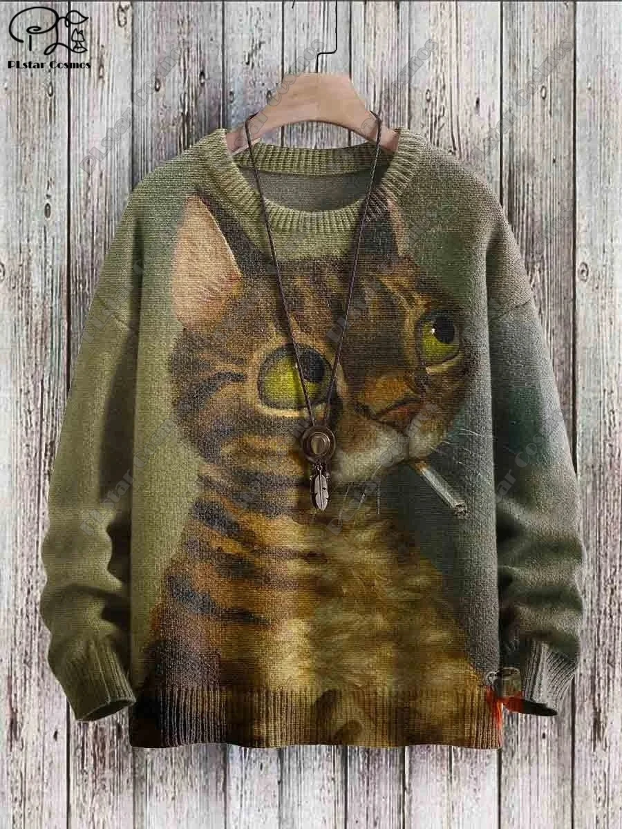 Top Trends: 3D Printed Animal Series Retro Cute Cat Patterned Ugly Sweater Casual Unisex Winter Sweatshirt M-4 Shoppable Styles