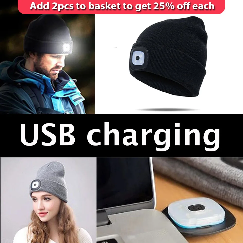 Top Trends: Mens Women Beanie Hat LED Light USB Rechargeable Battery Knitted Warm Hat Walking Night Running Mountain Climbing Hat Shoppable Styles