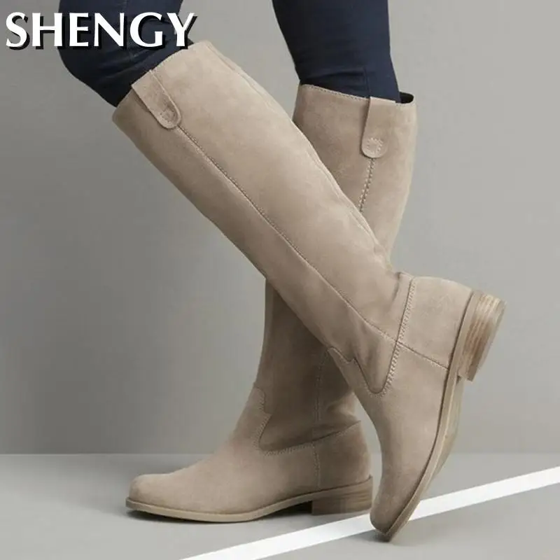 Top Trends: 2023 Women Long Boots Western Leather Knee High Boots Suede Solid Flat Knight High Boots Slip On Winter Female Shoes Botas Mujer Shoppable Styles