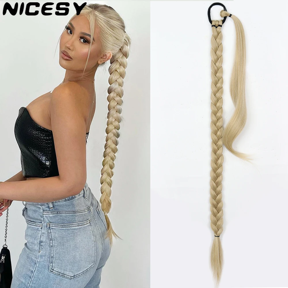 Top Trends: Long Ponytail Hair Extensions Braided Ponytail Synthetic 85cm With Rubber Band Natural Blonde Black For Women Hairpiece Braids Shoppable Styles