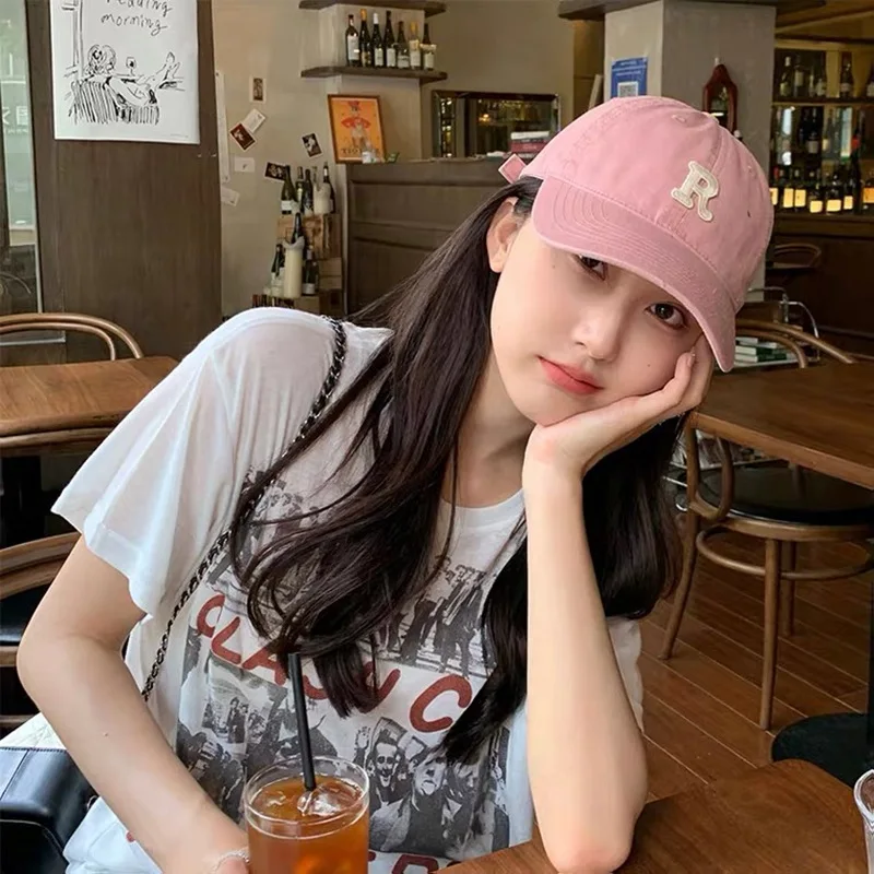 Top Trends: High Quality White Pink Baseball Cap Female Korean Rose Powder Cap Small Face Streetwear Embroidery Letter R Hat Basket Homme Shoppable Styles - Image 5