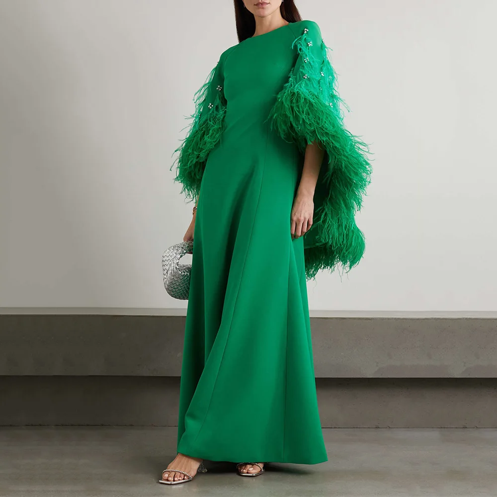 Top Trends: Exquisite Prom Dresses Round Neck Floor-Length A-line Feathers Rhinestone Evening Party Dress Green Celebrity Banquet Gown Shoppable Styles