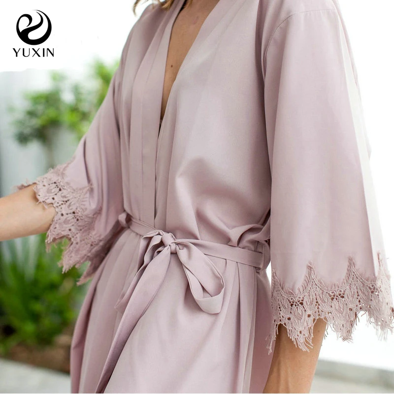 Top Trends: YUXINBRIDAL 2019 New Matt Satin Lace Robe Trim Spring Gown Bridal Wedding Bride Robes Bridesmaid Kimono Robe Bridesmaid Robe Shoppable Styles