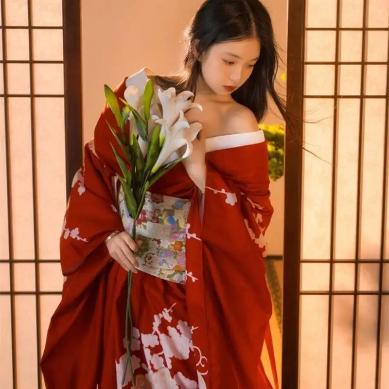 Top Trends: Kimono Improved Female Japanese Chinese Style Dress Traditional Yukata Women Photo Bathrobe Japan Girl Red Cherry Blossoms Dress Shoppable Styles