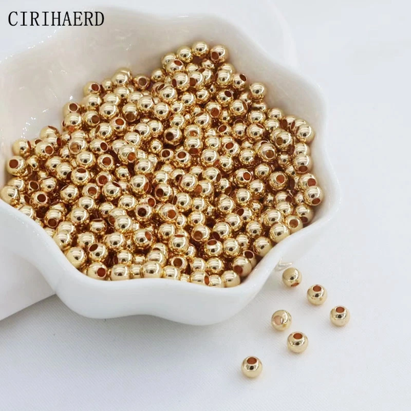 Top Trends: 2 / 2.5 / 3 / 4 / 5 / 6mm Loose Bead Round 14K Real Gold Plated Smooth Ball Spacer Beads DIY Jewelry Making Supplies Beads Wholesale Shoppable Styles