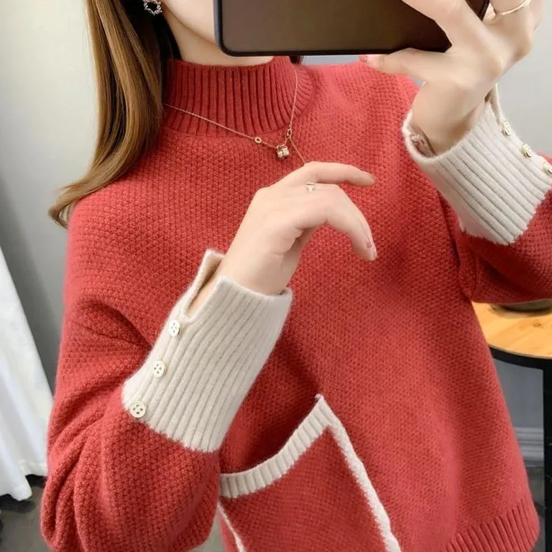 Top Trends: New Autumn And Winter Fashion Thickened Half High Neck Colored Loose And Versatile Western Women&#039;s Knitted Long Sleeve Sweater Shoppable Styles