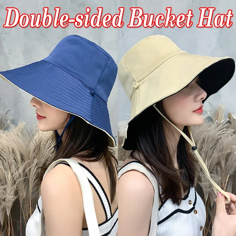 Top Trends: Double-sided Foldable Bucket Hats For Women Fashion Big Brim Solid Color Fisherman Hat Outdoor Travel Visor Caps Summer Sun Hat Shoppable Styles