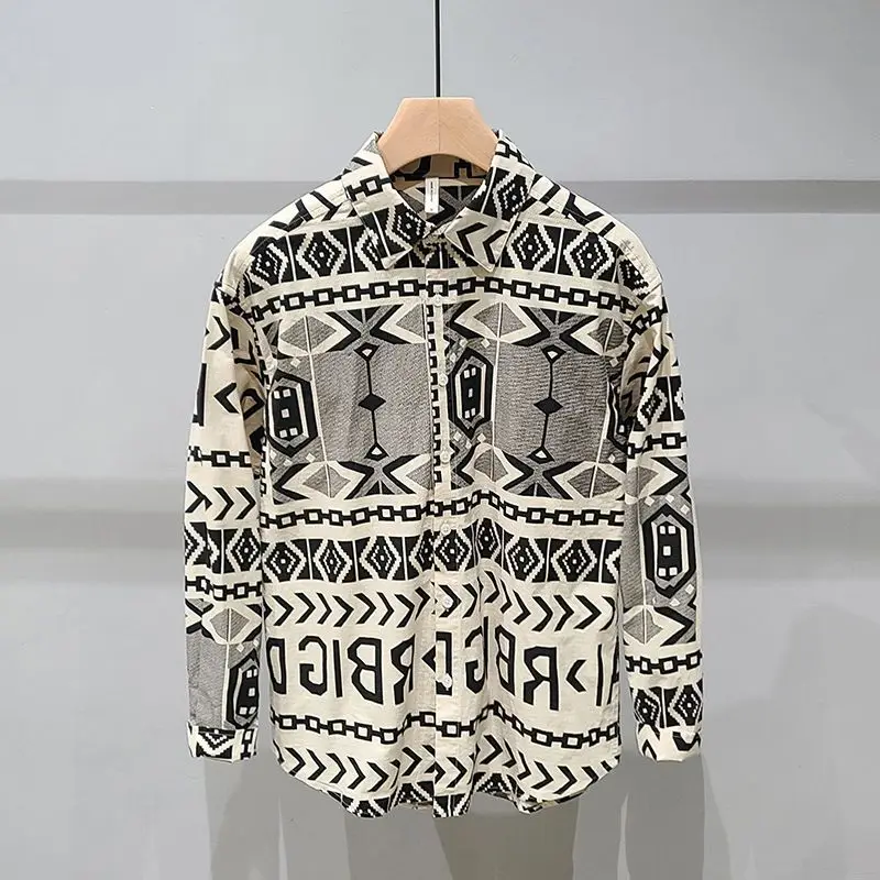 Top Trends: 2023 New Spring And Autumn Fashion High Street Irregular Pattern Trend Versatile Casual Wide Oversize Men's Long Sleeve Shirt Shoppable Styles