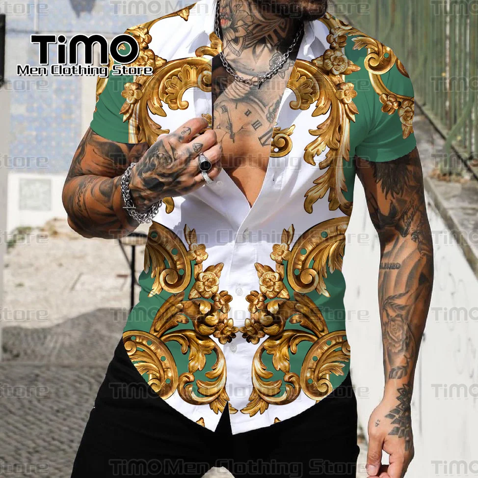 Top Trends: 2023 Luxury Men's Shirts Fashion Chain Printing Trend Casual Short Sleeve Shirts High Quality Men's Business And Social Clothing Shoppable Styles