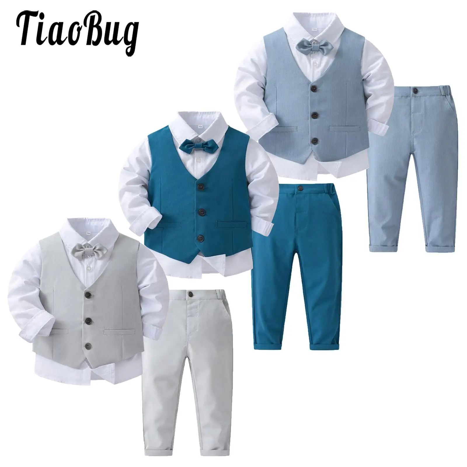 Top Trends: Boys Suits Gentleman Tuxedo Bow Tie Shirt Suit Vest Pants 4 Pcs Chic Toddler Baby Clothes Gentleman Outfit For Baptism Birthday Shoppable Styles