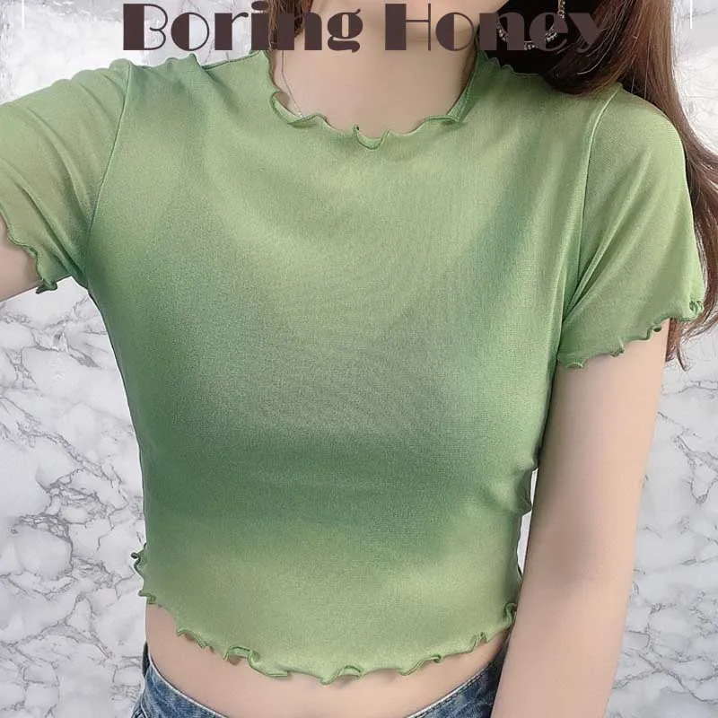 Top Trends: Boring Honey Fashion Women Blouses Summer Perspective Clothing Short Mest Garment Base Shirt Lace Blouses And Shirts Top Women Shoppable Styles