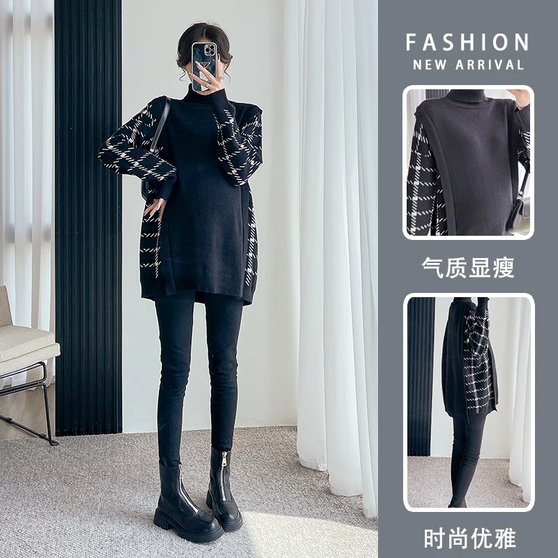 Top Trends: Autumn Winter Patchwork Knitted Maternity Sweaters Large Size Loose Ties Waist Shirt Clothes For Pregnant Women Pregnancy Tops Shoppable Styles - Image 2