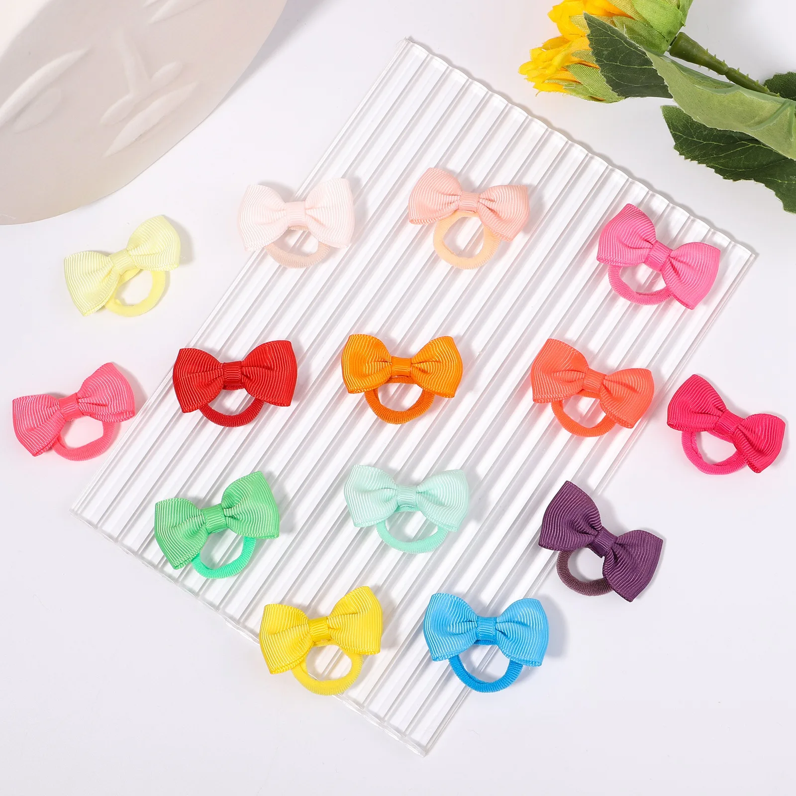 Top Trends: 10Pcs / Set Mini Bows Elastic Hair Bands For Cute Girls Nylon Rubber Band Hair Rope Ponytail Holder Headwear Kids Hair Accessories Shoppable Styles