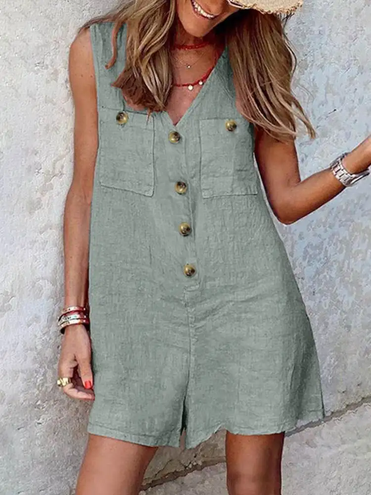 Top Trends: Stylish Women V Neck Sleeveless Rompers 2023 ZANZEA Summer Jumpsuits Short Playsuits Casual Solid Loose Beach Overalls Oversized Shoppable Styles