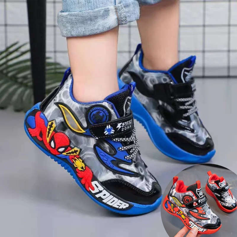 Top Trends: Disney Boys Girls Spring Autumn Sports Shoes Spider Man Light Blue Red Casual Running Shoes Size 26-37 Shoppable Styles