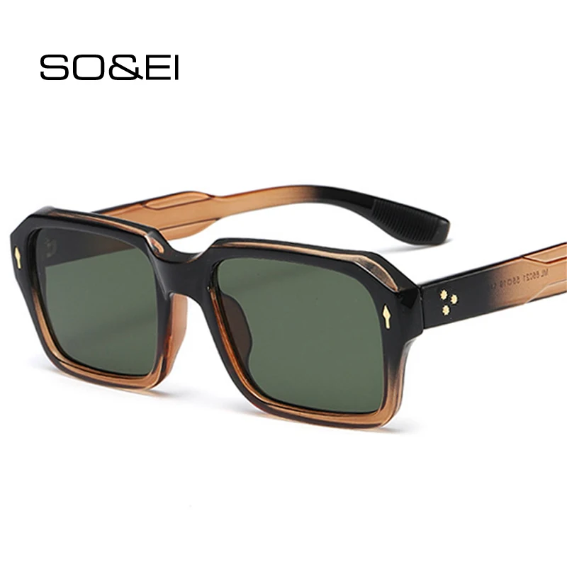 Top Trends: SO&EI Vintage Square Women Sunglasses Fashion Double Color Men Trending Punk Rivets Gradient Sun Glasses Shades UV400 Shoppable Styles