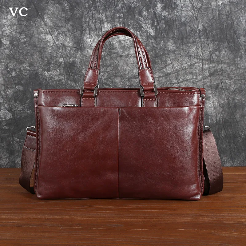 Top Trends: Vegetable Tanned Head Layer Cowhide Handbag Casual Business Leather Briefcase 14 &quot;computer Bag Shoulder Bag Crossbody Bag Shoppable Styles