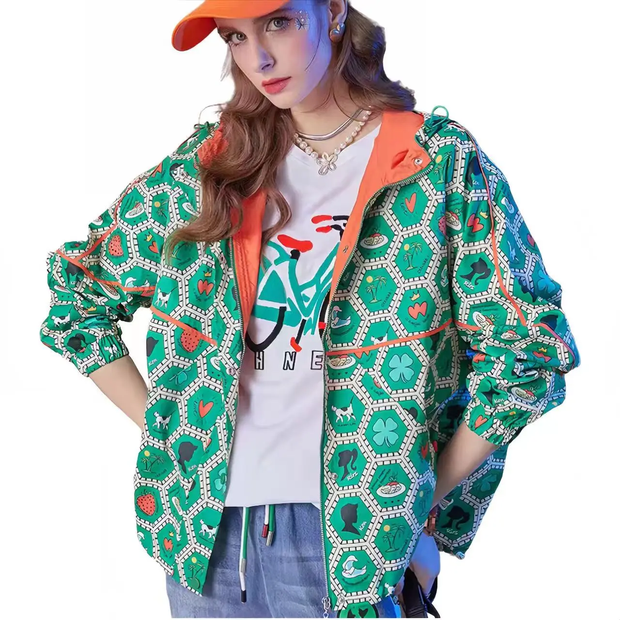 Top Trends: 2023 Autumn Winter New Coats Women&#039;s Fashion Print Doodle Zipper Jacket Casual Loose Hooded Outerwear Female Clothing Tops Shoppable Styles