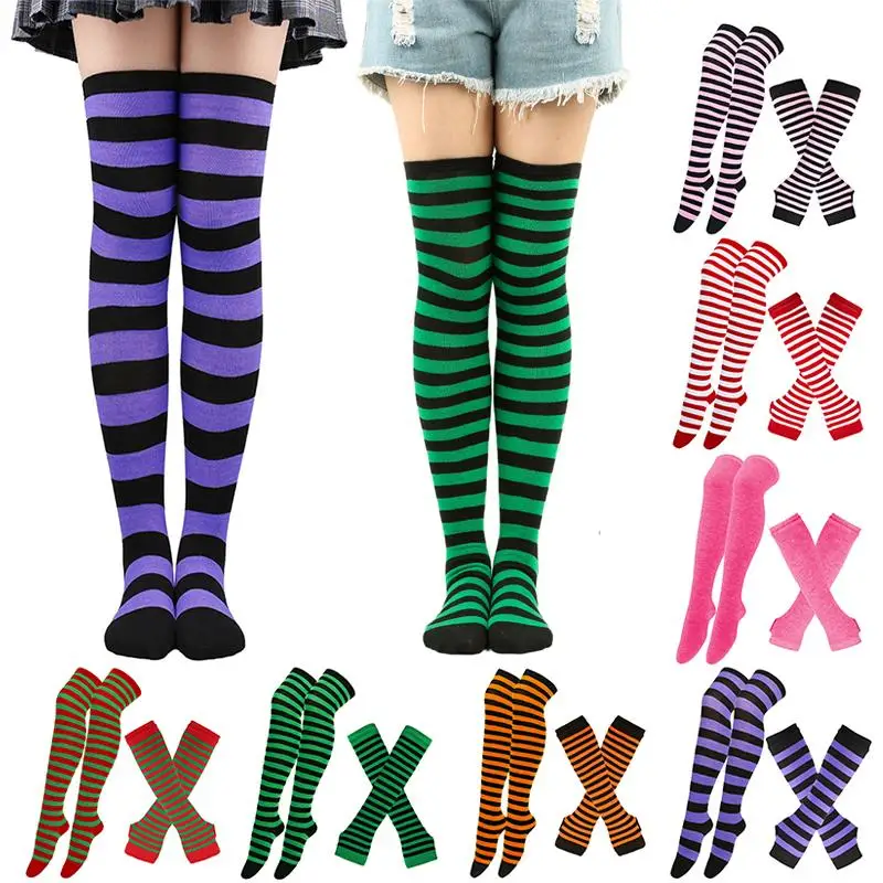 Top Trends: 1 Set Women Gloves+ Over Knee Thigh High Stockings Winter Knitted Gloves Stripe Warm Dance Long Socks Set Christmas Gifts Shoppable Styles - Image 2