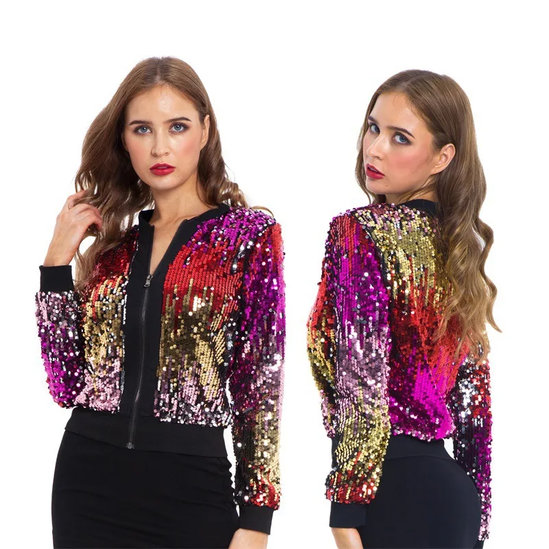 Top Trends: Fashion Sequin Jackets Women Glitter Long Sleeve Short Coats Elegant Spring Outwear Office Ladies Gradient Streetwear Jacket Shoppable Styles