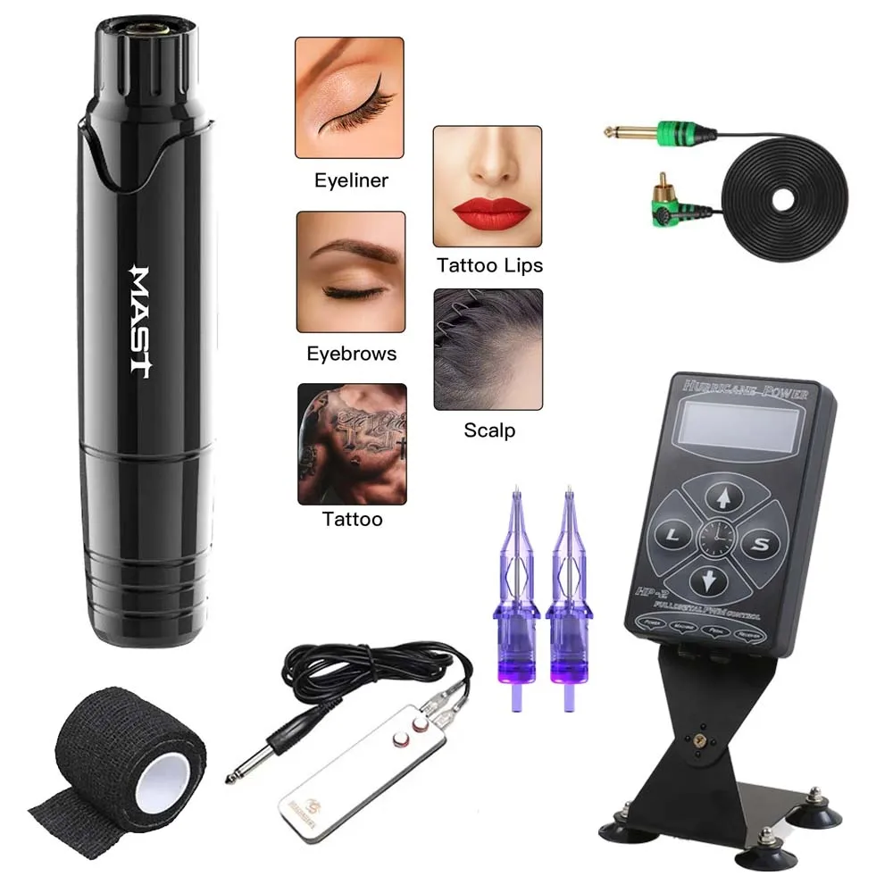 Top Trends: Mast Tattoo P10 Tattoo Machine Pen Kit LCD Dual Power Supply Triple Black 15ml Cartridge Set Permanent Eyeliner Eyebrow Lips Shoppable Styles