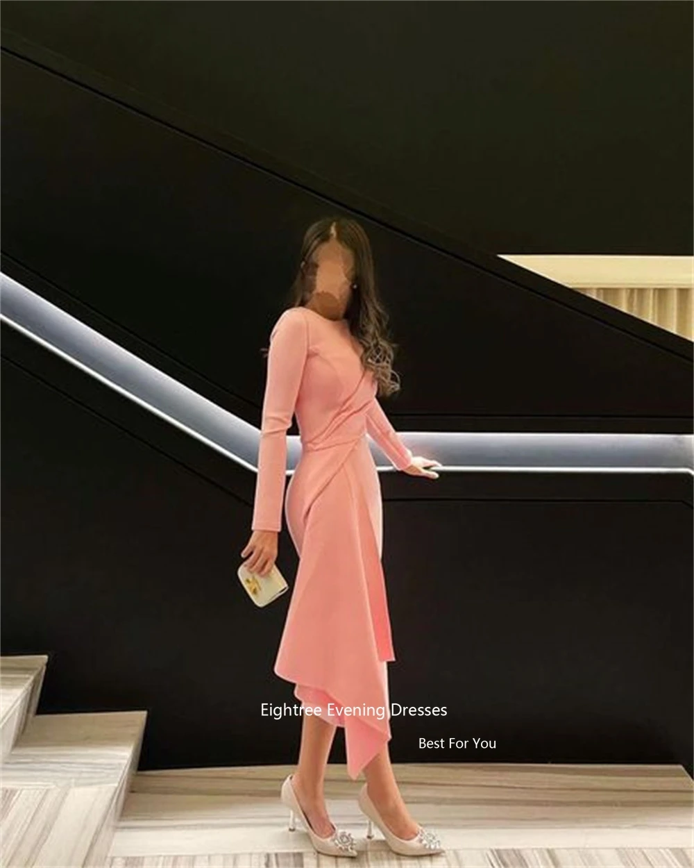 Top Trends: Eightree Pink Elegant Arabic Prom Dresses Long Sleeves Satin Mermaid O Neck Modern Abendkleider Sexy Dubai Formal Occasion Dress Shoppable Styles - Image 4