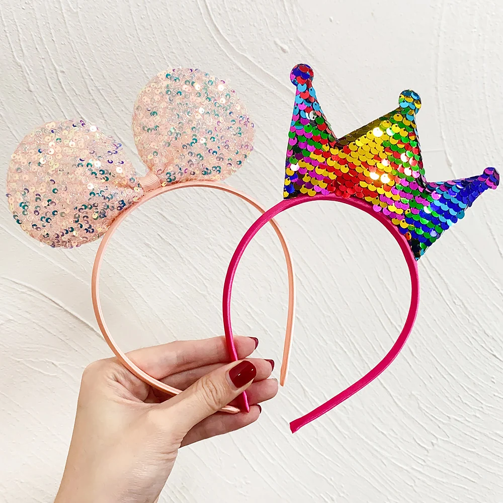 Top Trends: 1pcs Reversible Sequin Crown Butterfly Headband Shiny Cute Cartoon Ear Hoops Bling Hairband Hair Accessories For Girls Party Shoppable Styles