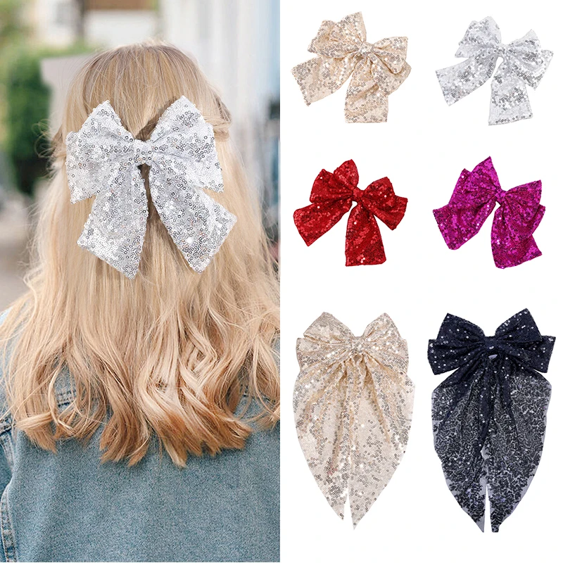 Top Trends: New Sequins Bows Hair Clip For Women Sweet Girls Large Bowknot Hair Pins Barrette Ladies Hairgrips Headwear Hair Accessories Shoppable Styles