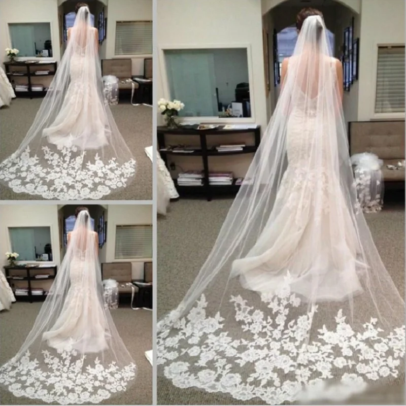 Top Trends: Wedding Veil Cathedral Lace Long Voile Mariage White Ivory Bride Wedding Accessories One-layer 3meters Veu De Noiva Longo Shoppable Styles