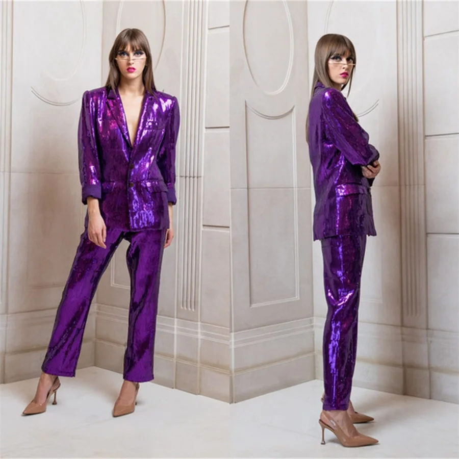 Top Trends: Glitter Sequin Women Suits Sets 2 Pieces Blazer+ Pants Elegant Sexy Single Breasted Formal Prom Evening Custom Made Free Shiping Shoppable Styles