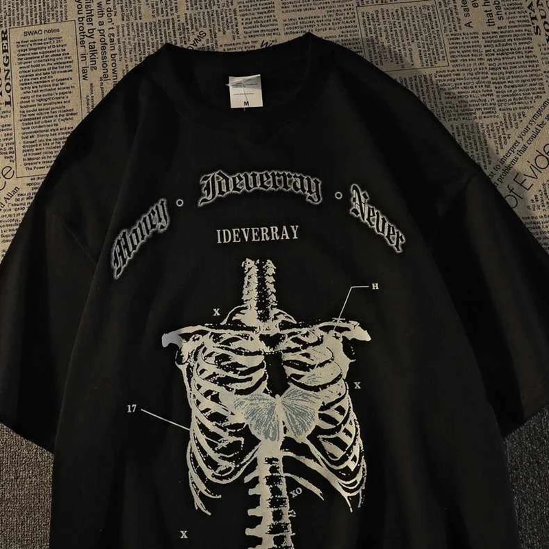 Top Trends: Gothic Man&#039;s T-Shirt Grunge Aesthetic Goth Skeleton Print T Shirt Dark Fashion Streetwear Graphic Tee Unisex Oversized Tops Shoppable Styles