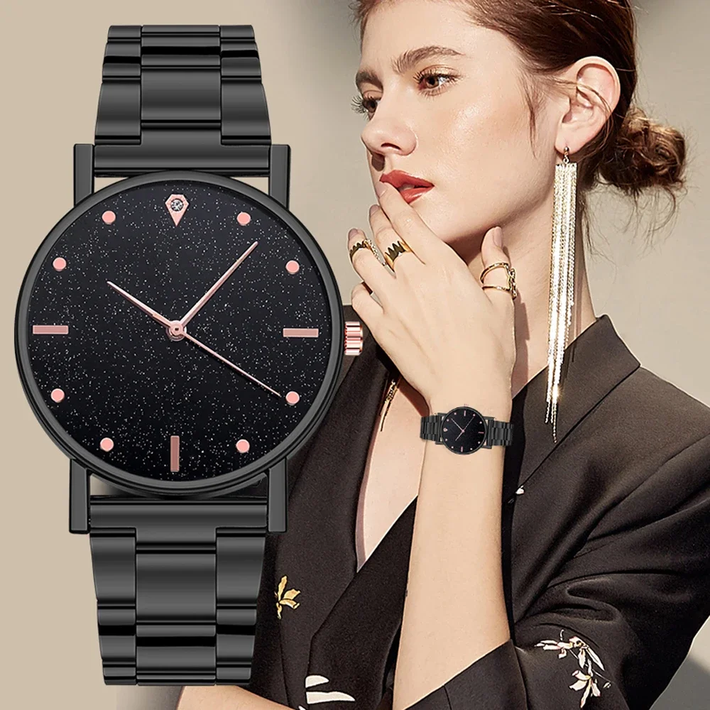 Top Trends: Black Women Watch 2024 Top Brand Luxury Starry Sky Lady Stainless Steel Band Analog Quartz WristWatch For Dropship Shoppable Styles