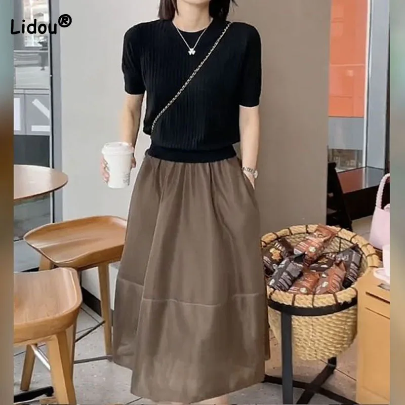 Top Trends: Simplicity Temperament Solid Skirt Two Piece Set Female Fashion Elegant Short Sleeve Round Neck T-shirt Summer Women's Clothing Shoppable Styles