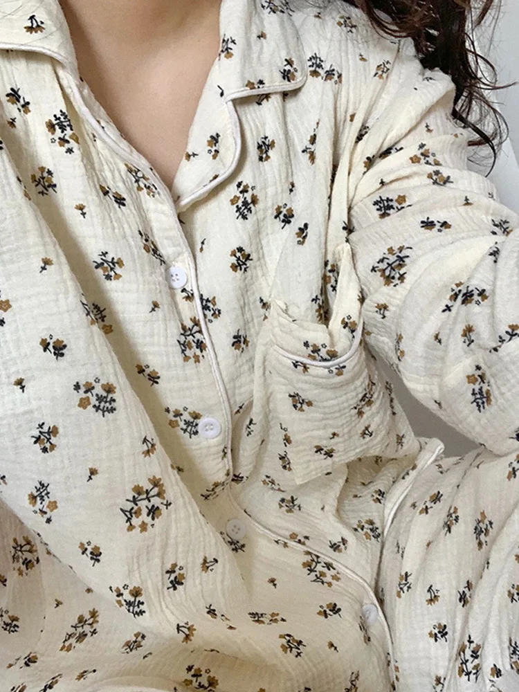 Top Trends: Korean Style Girl Broken Flower Long Sleeve Pajama Woman Sweet Student Ins Style Autumn 2023 New Loungewear Set Long Pants Shoppable Styles