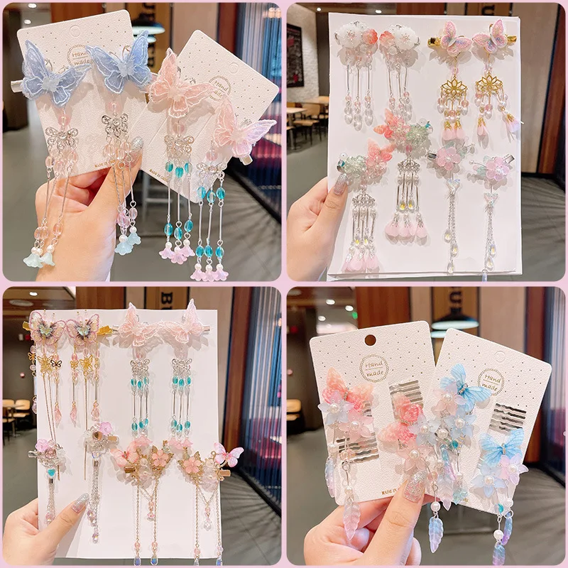 Top Trends: 2Pcs / Set New Korean Yarn Elegant Butterfly Hairpin Flowers Metal Tassel Long Hairgrips Party Hair Accessories Combo Hair Clip Shoppable Styles